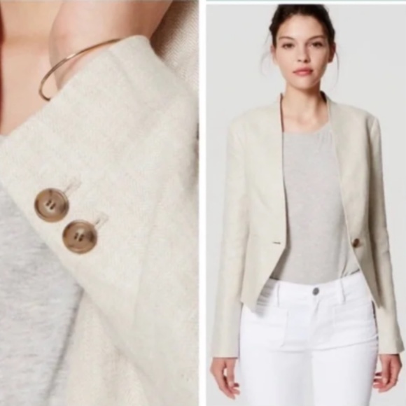 ANN TAYLOR LOFT Linen Blazer in beige - size 4 - Picture 2 of 5